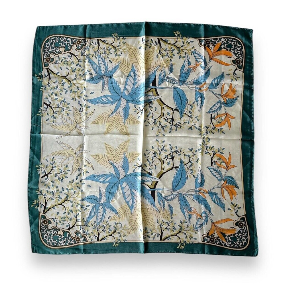 Light Green Leaves Square Scarf 27” X 27” Women Scarve Unisex Beige Blue